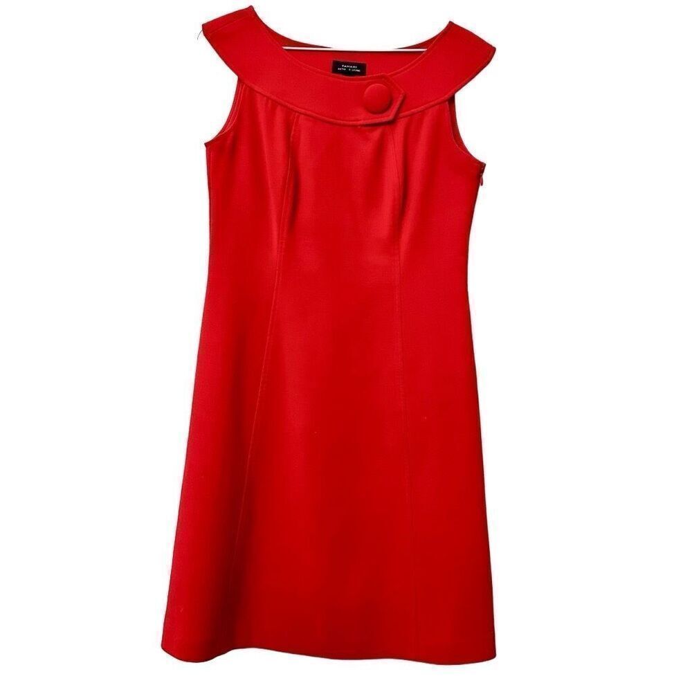 Tahari Arthur S Levine Sleeveless Boat Neck Career Sheath Dress Red Size 4